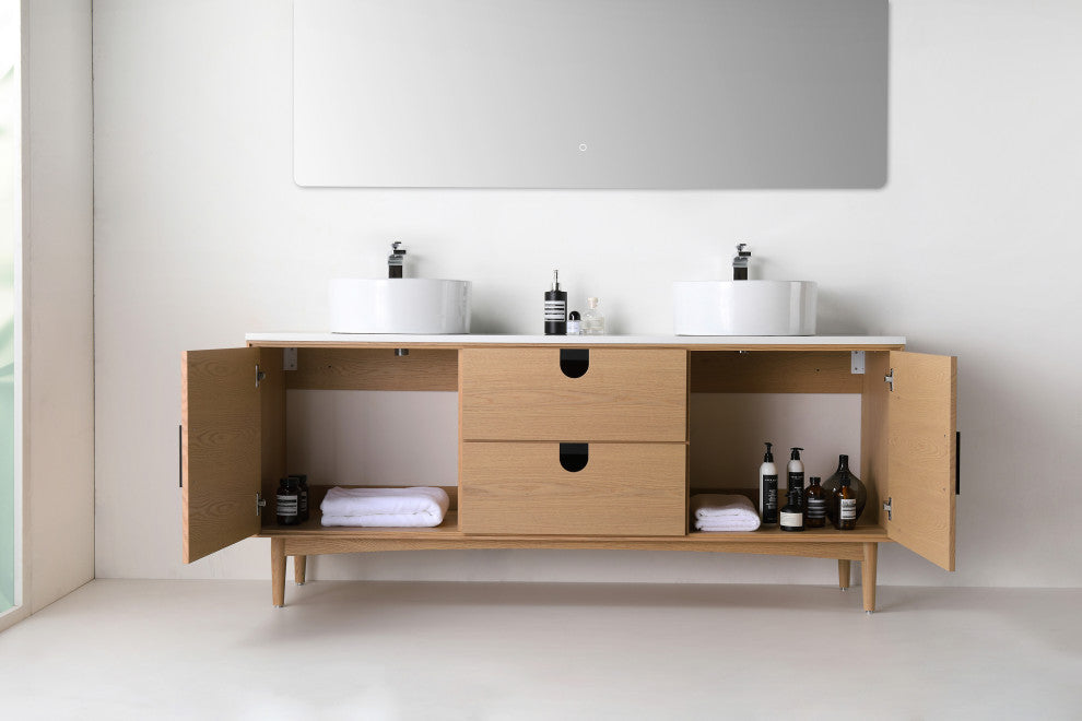 Newton Bath Vanity, Whitewash Oak, 72", Double Sink, Freestanding