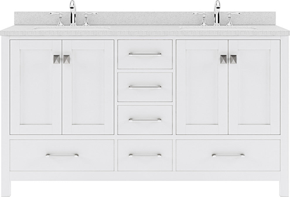 Caroline Avenue 60" Double Bathroom Vanity with Quartz Top, White