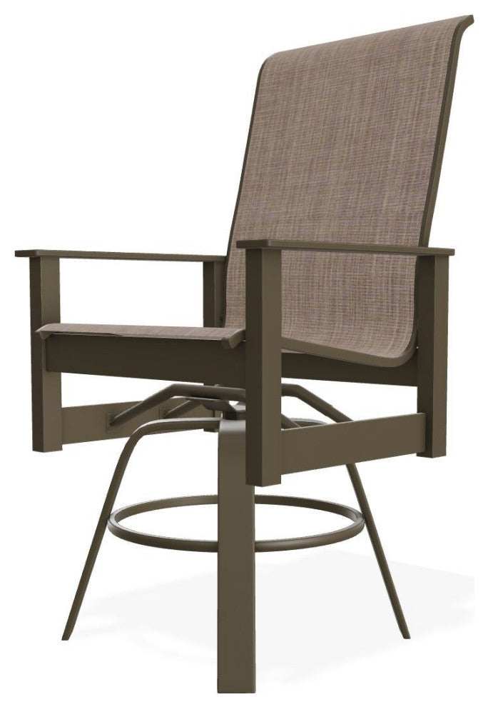 Leeward Sling Balcony Height Outdoor Swivel Armchair, Augustine Fennel/Beachwood