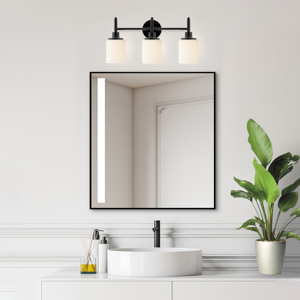 Grady 3-Light Matte Black Finish White Glass Shade Vanity Light