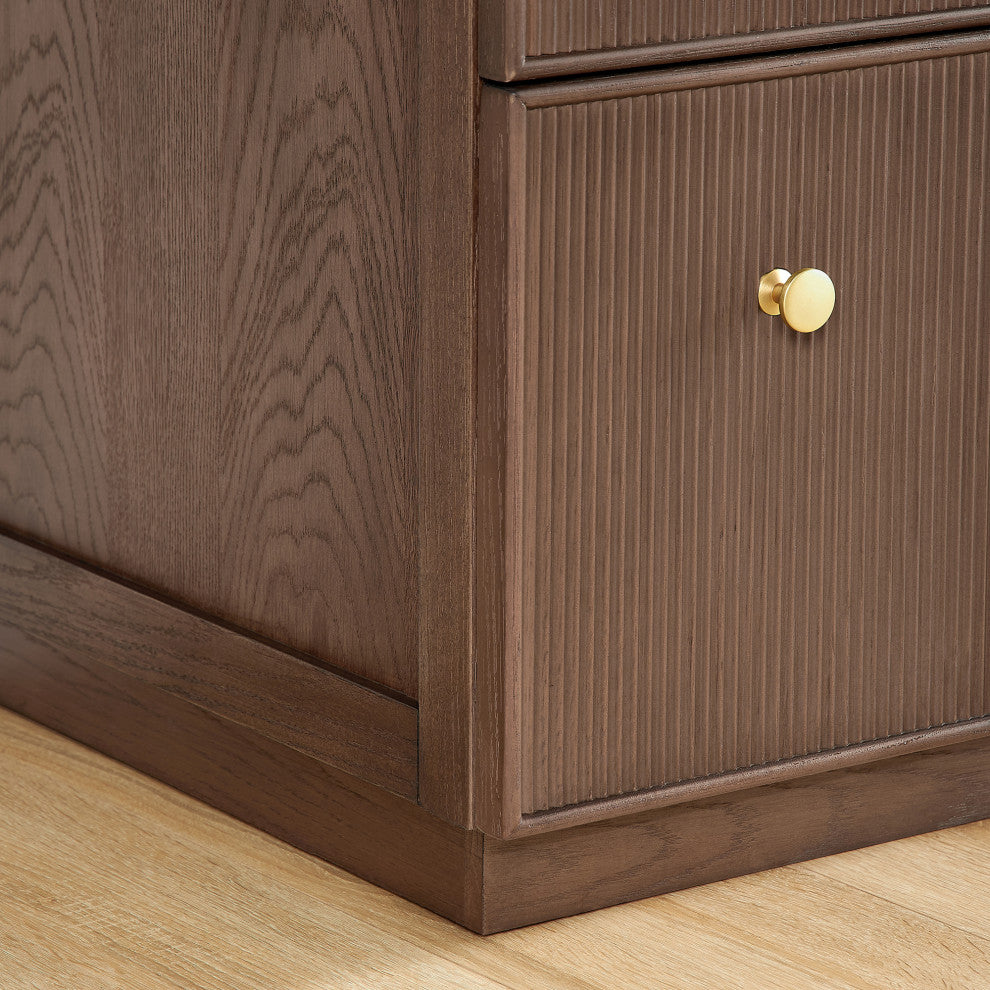 Oza Bath Vanity with Quartz Stone Top, Aged Dark Brown Oak, 60", Single Vanity, No Mirror