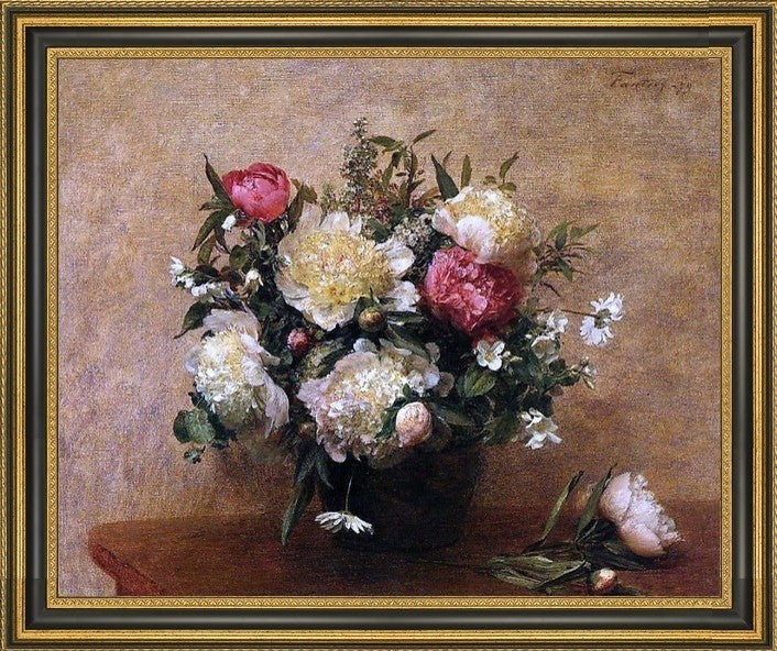 Henri FantinLatour Peonies Framed Premium Canvas Print, 20"x25"