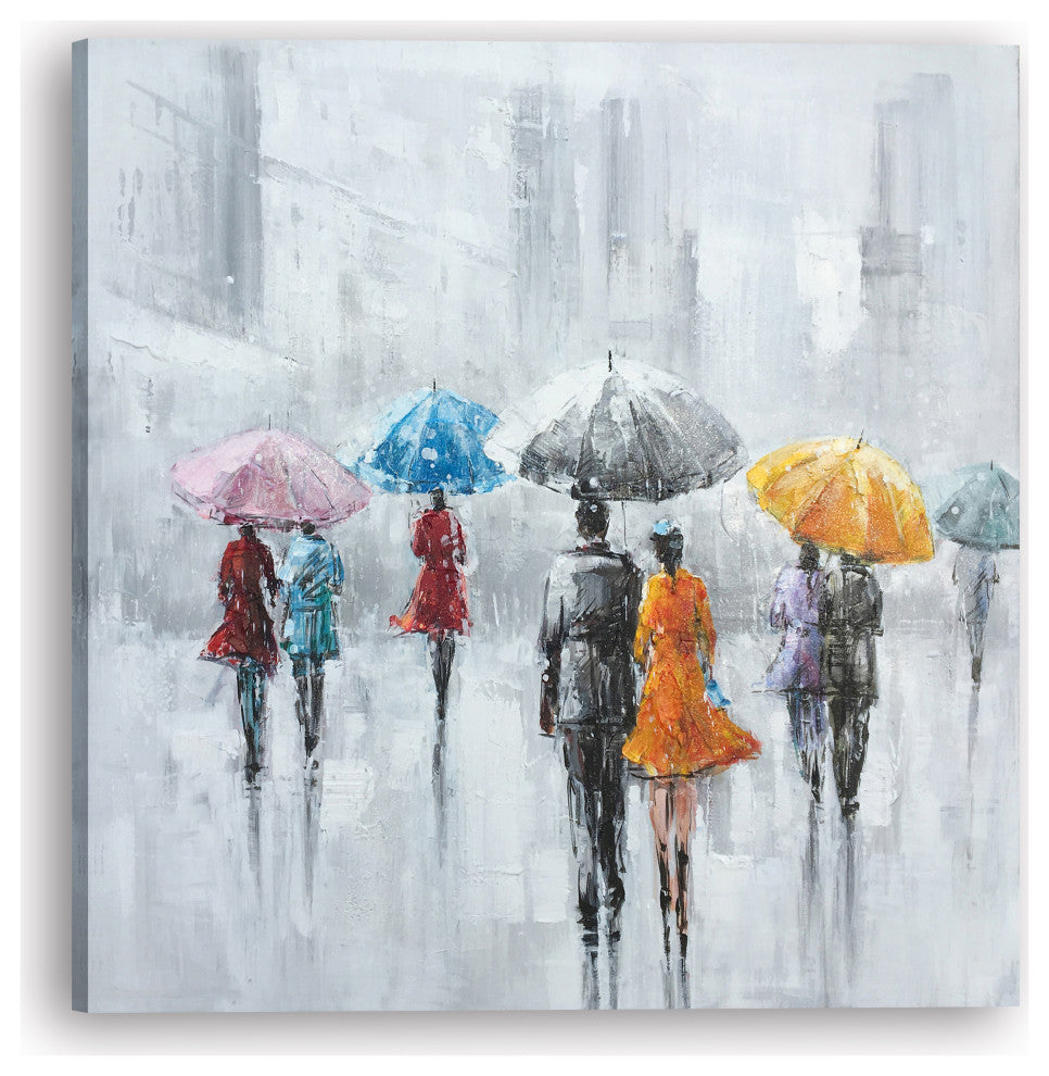 Hand-painted "Umbrellas of Romance I " Oil painting Original wrapped canvas