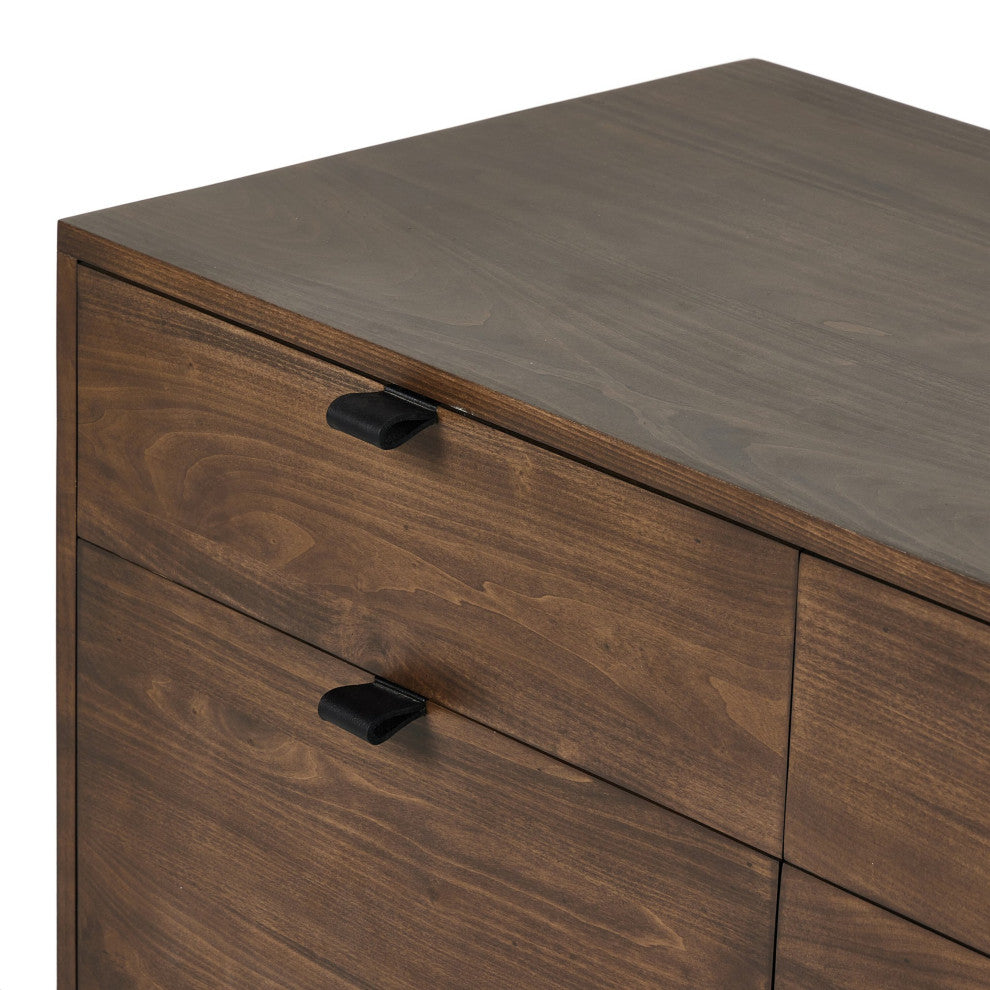 Trey Modular Wide Filing Cabinet Auburn Poplar, Natural Iron, Black Leather