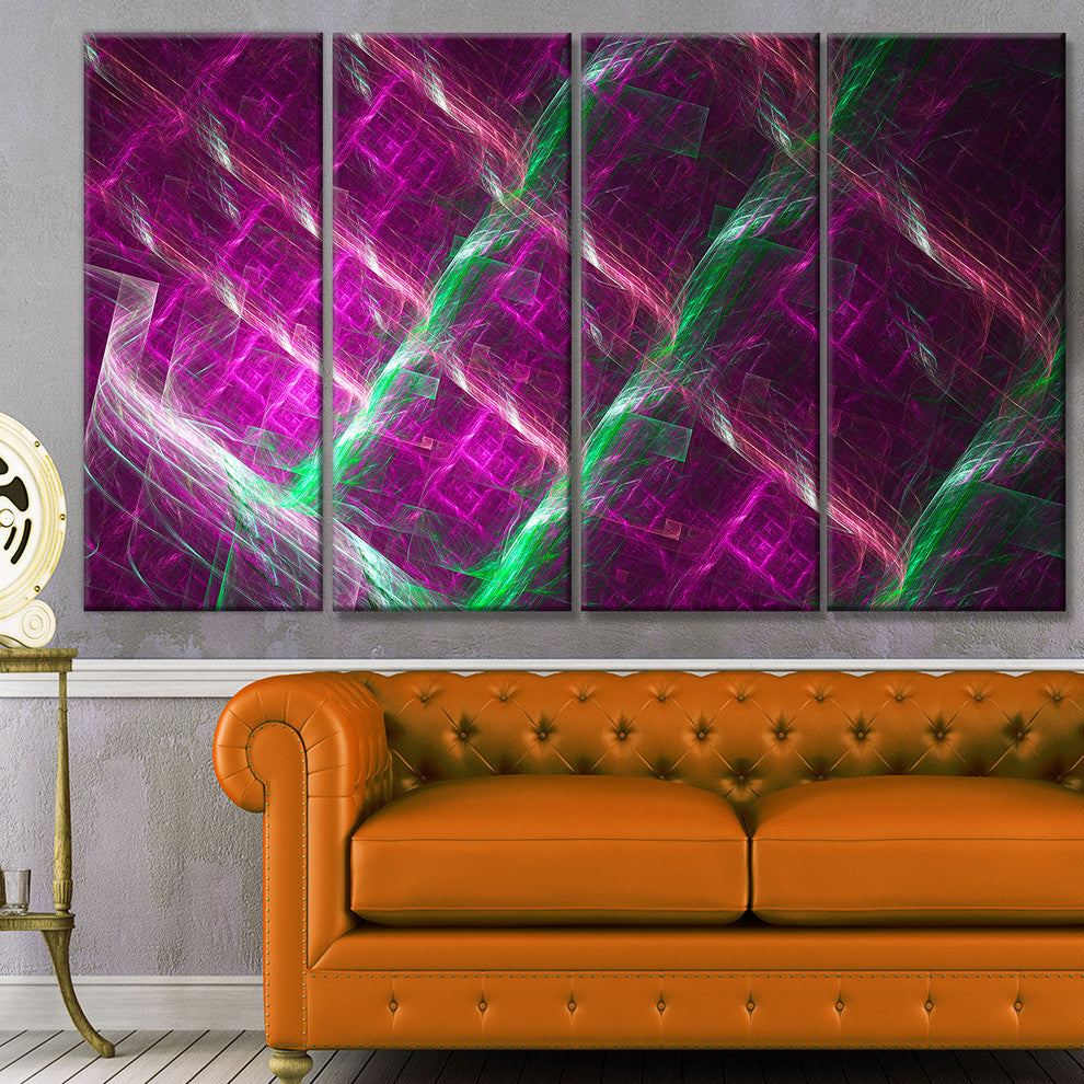 Purple Fractal Metal Grill, Abstract Wall Art Canvas, 48"x28", 4 Panels