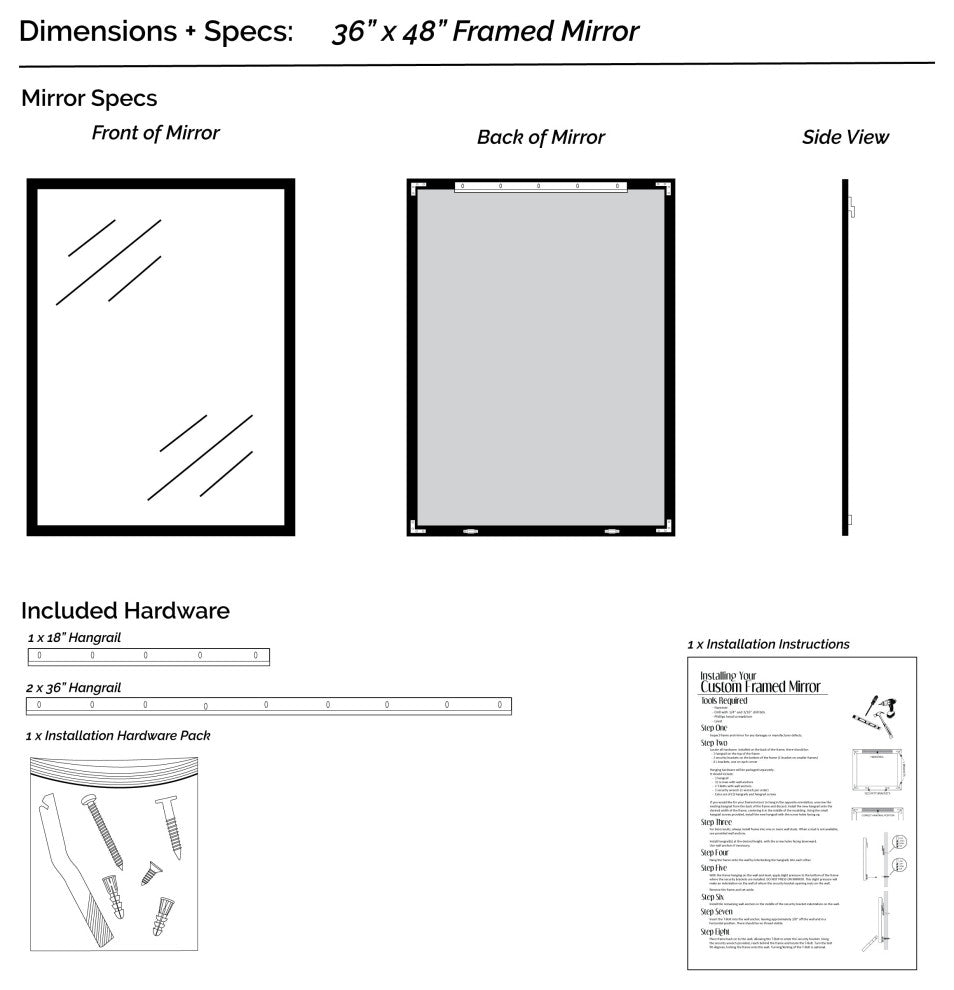 Crenshaw Framed Wall Mirror, Silver, 36" X 48"
