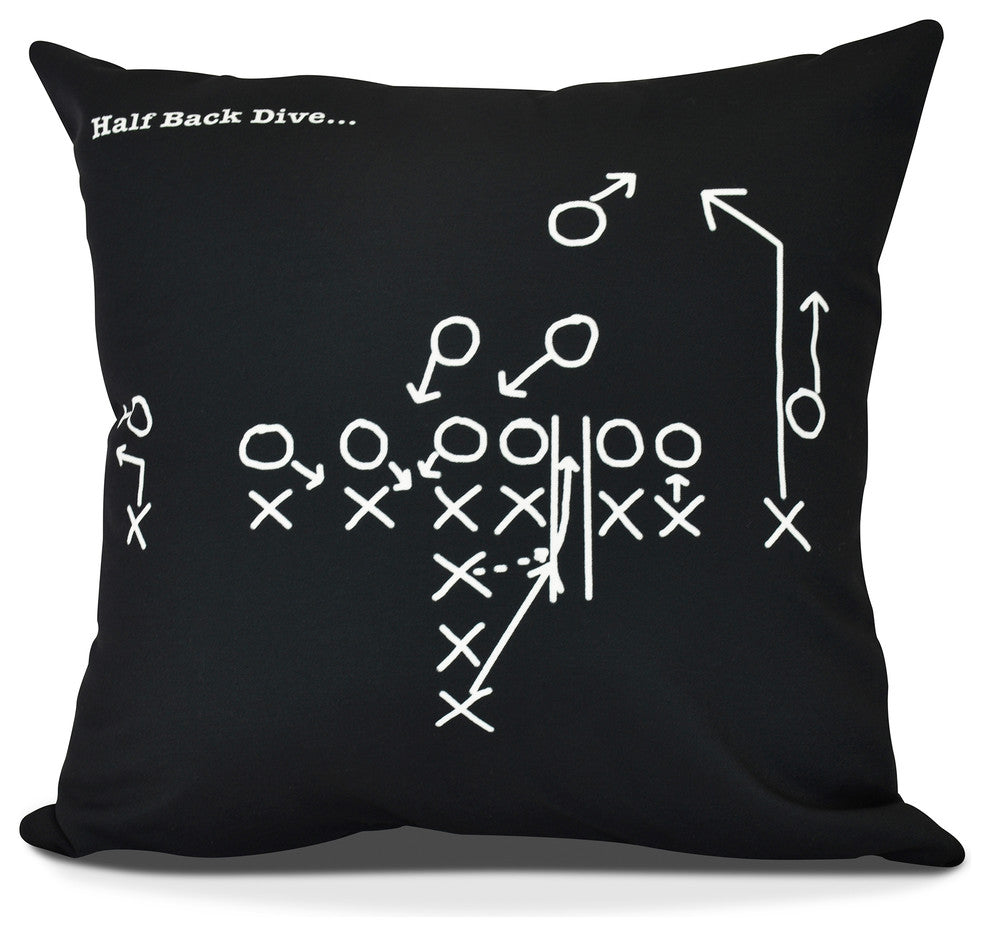 Half Back Dive, Geometric Print Outdoor Pillow, Black , 20" x 20"