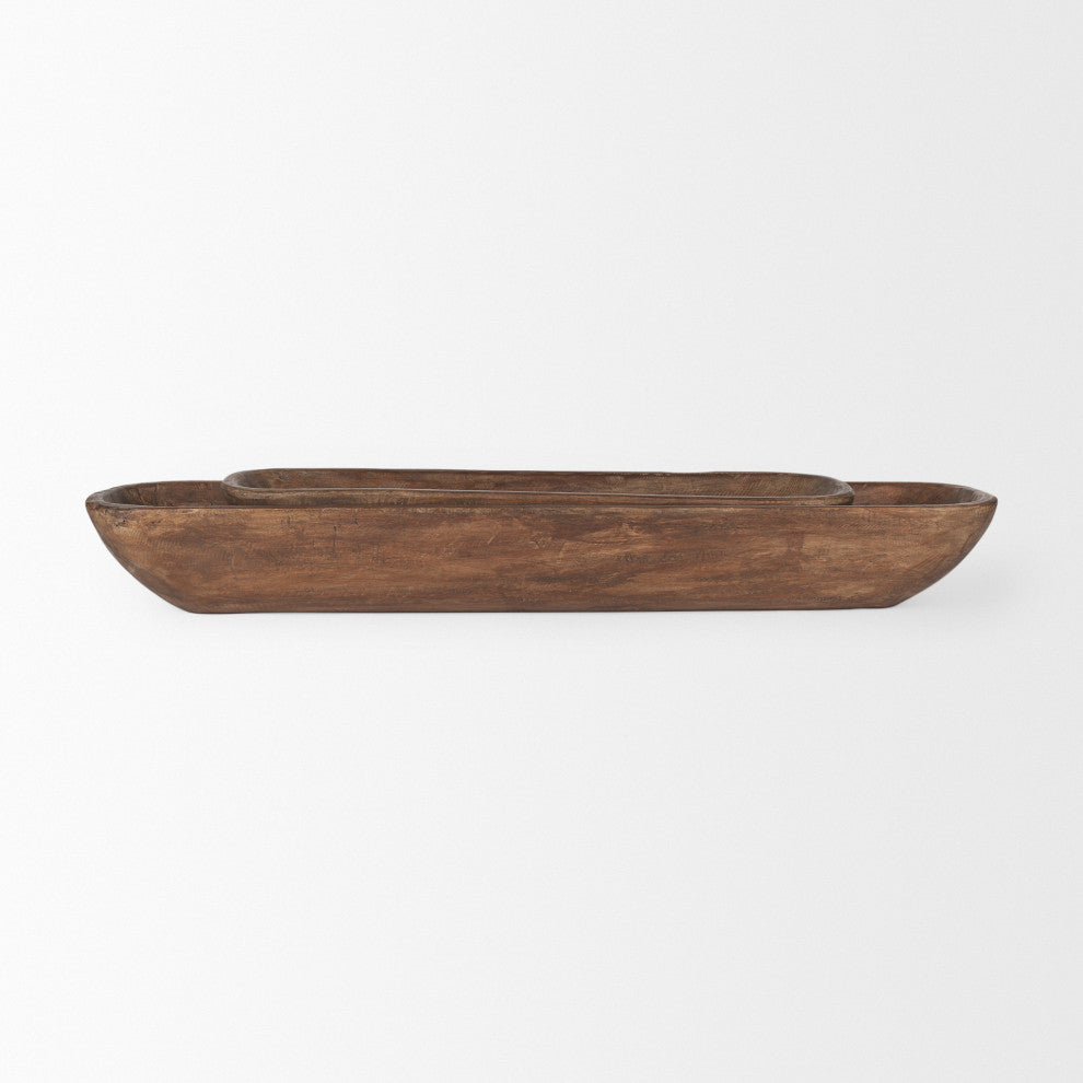 Athena Set of 2 Extra Large Medium Brown Reclaimed Wood Trays