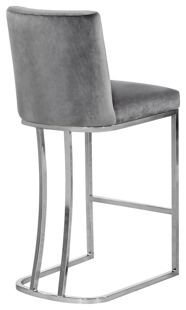 Heidi Upholstered Counter Stool, Gray, Chrome, Velvet
