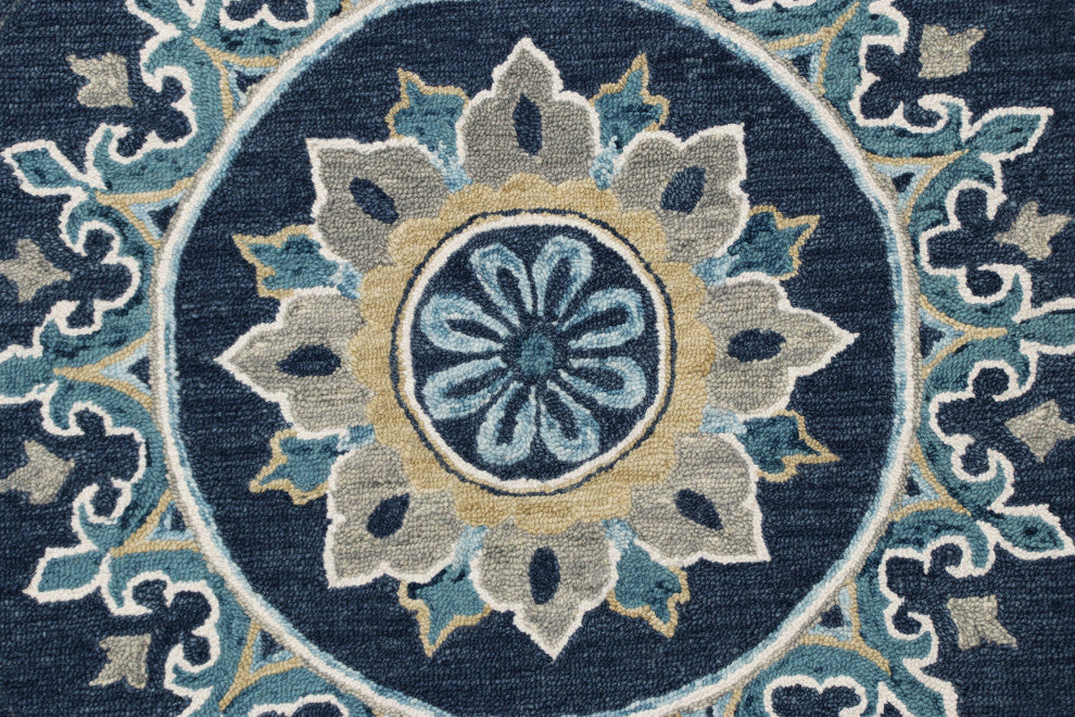Blue Floral Gardens Medallion Round Rug, 7' Round