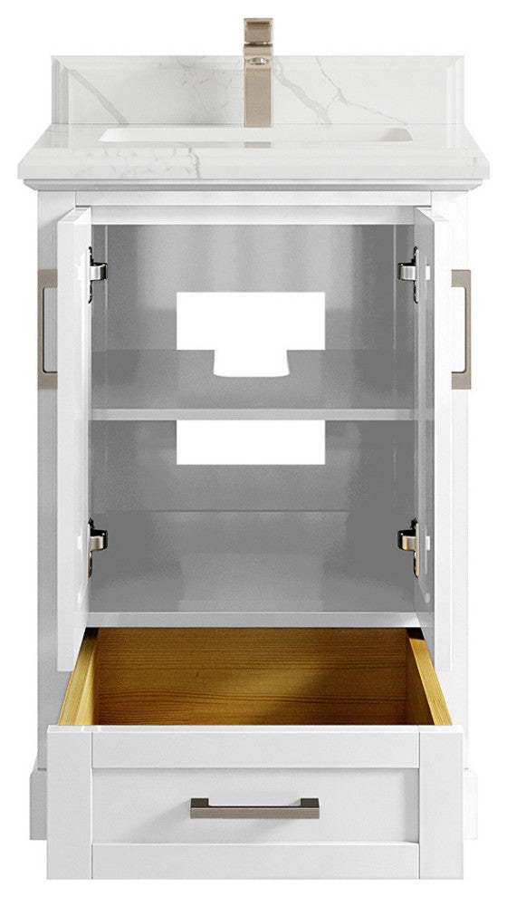 Boston 24 Single Sink Bathroom Vanity, White 1.5" Calacatta Laza