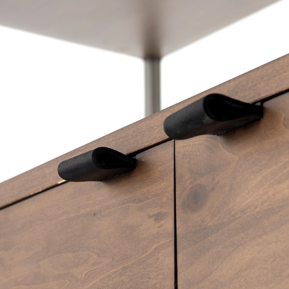 Trey Modular Wall Desk Auburn Poplar, Natural Iron, Black Leather