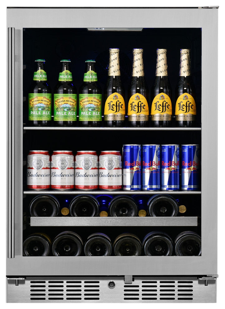 Titan Transcend 24" 84 Can 13 Bottle SS Door Dual Zone Beverage and Wine Cooler