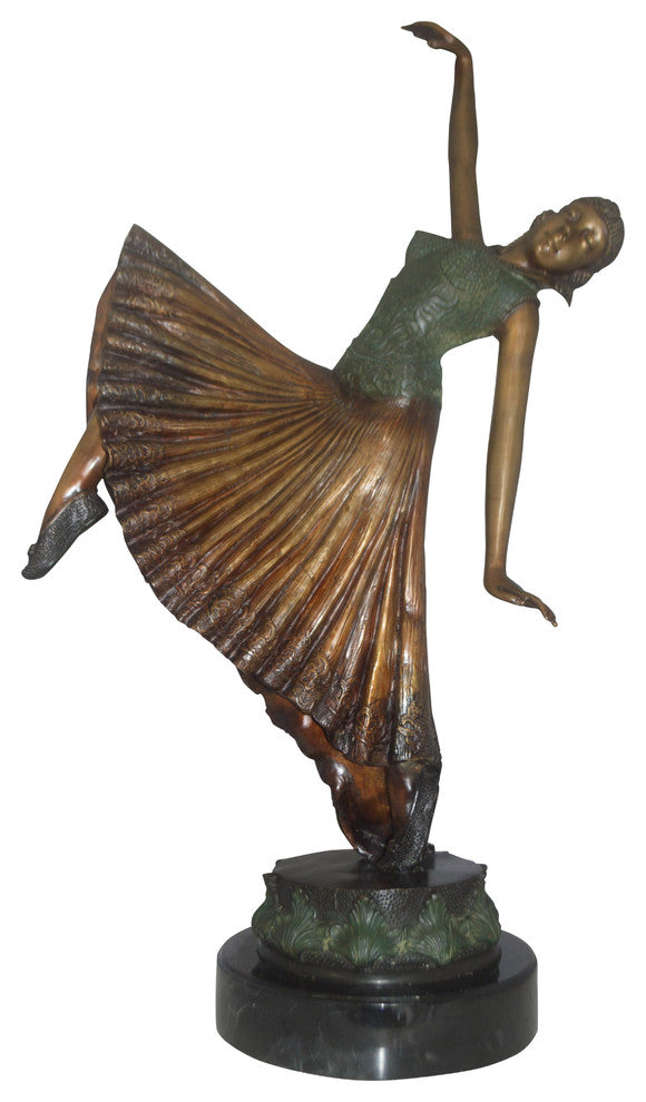 Beautiful Dancer Performing Bronze Statue -  Size: 27"L x 12"W x 48"H.