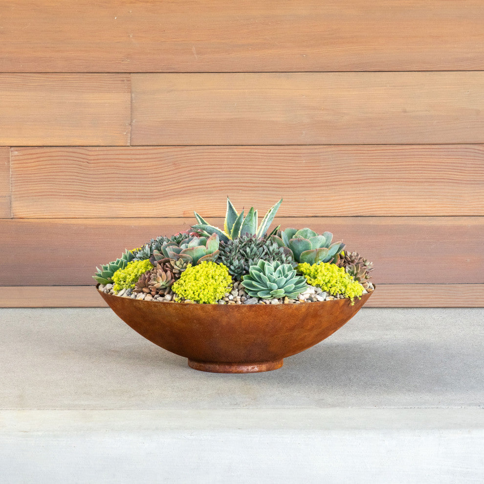 Metallic Series Round Corten Steel Bowl Planter, 22"