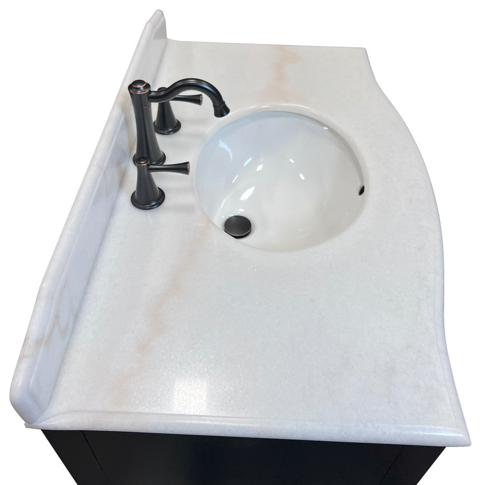 36" Single Sink Vanity, Wood, Black , White Marble