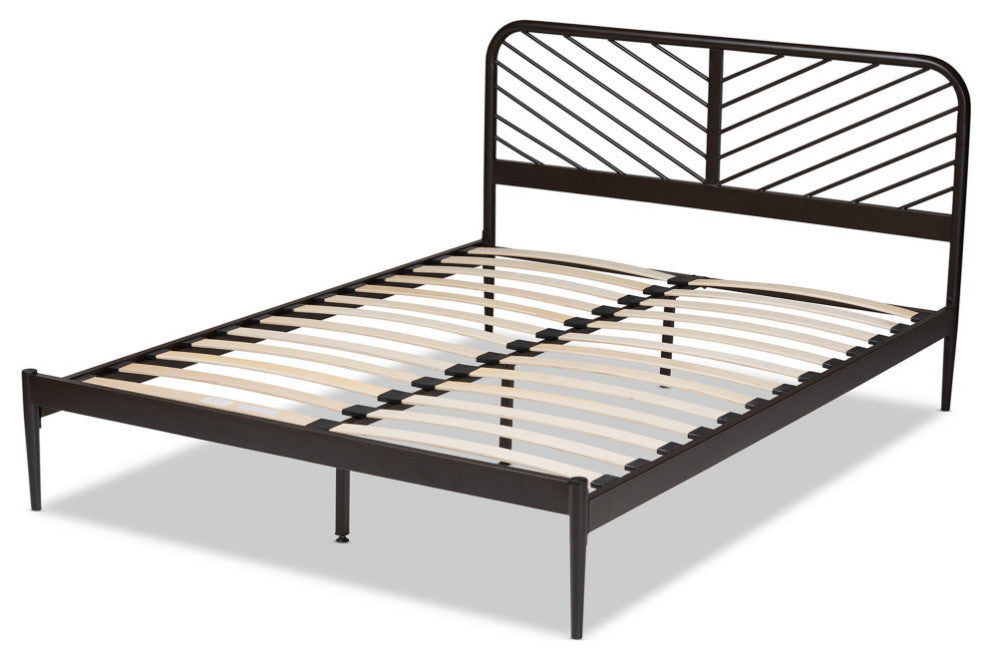 Berrien Modern Farmhouse Black Bronze Metal Platform Bed, Queen