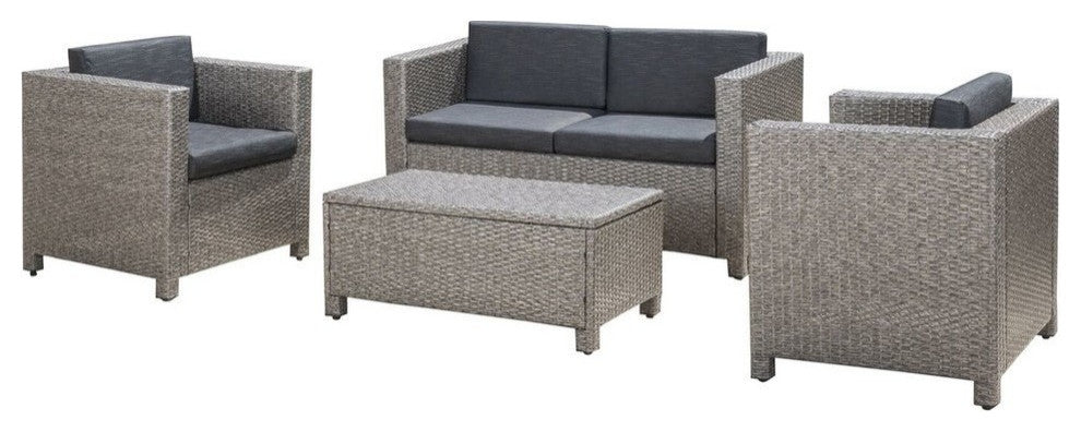 GDF Studio 4-Piece Venice Outdoor Wicker Sofa Set With Cushions