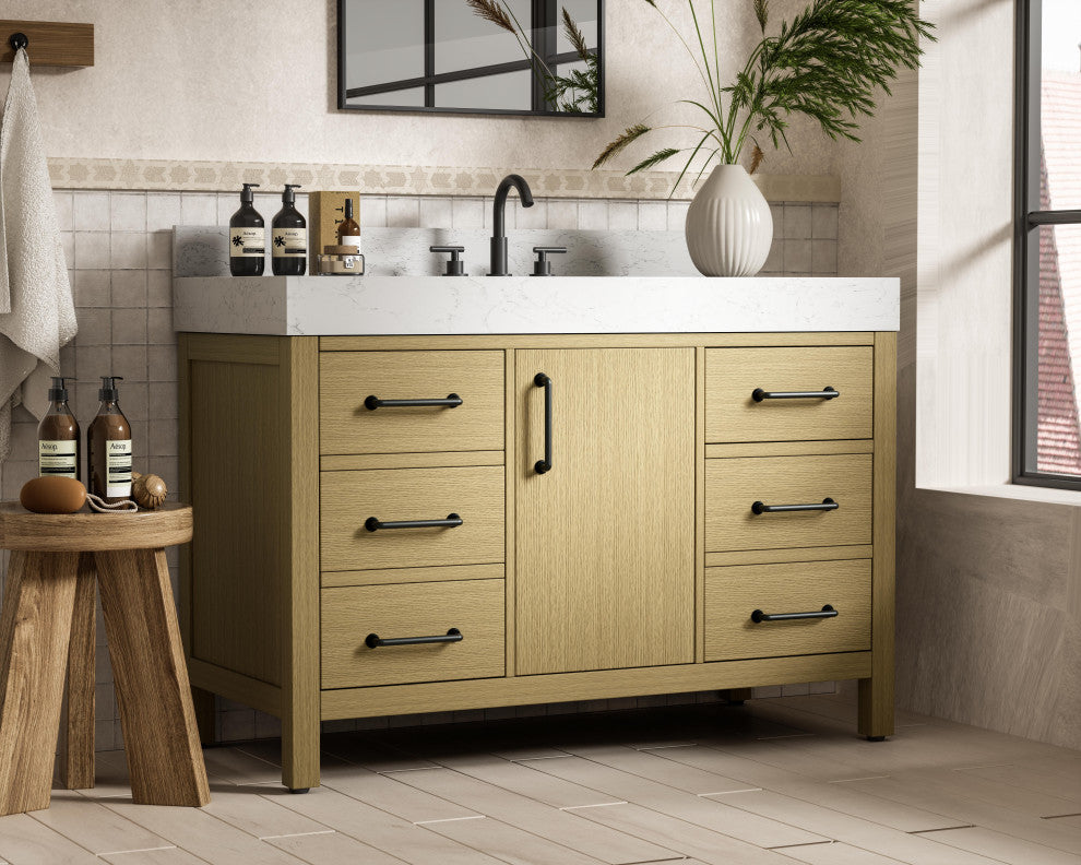 Home Living 48" Single Bathroom Vanity, Honey Brown With Backsplash