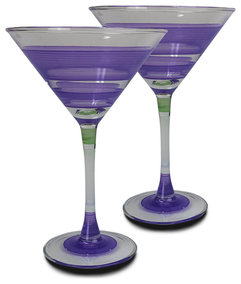 Retro Stripe Purple Martini Glasses, Set of 2
