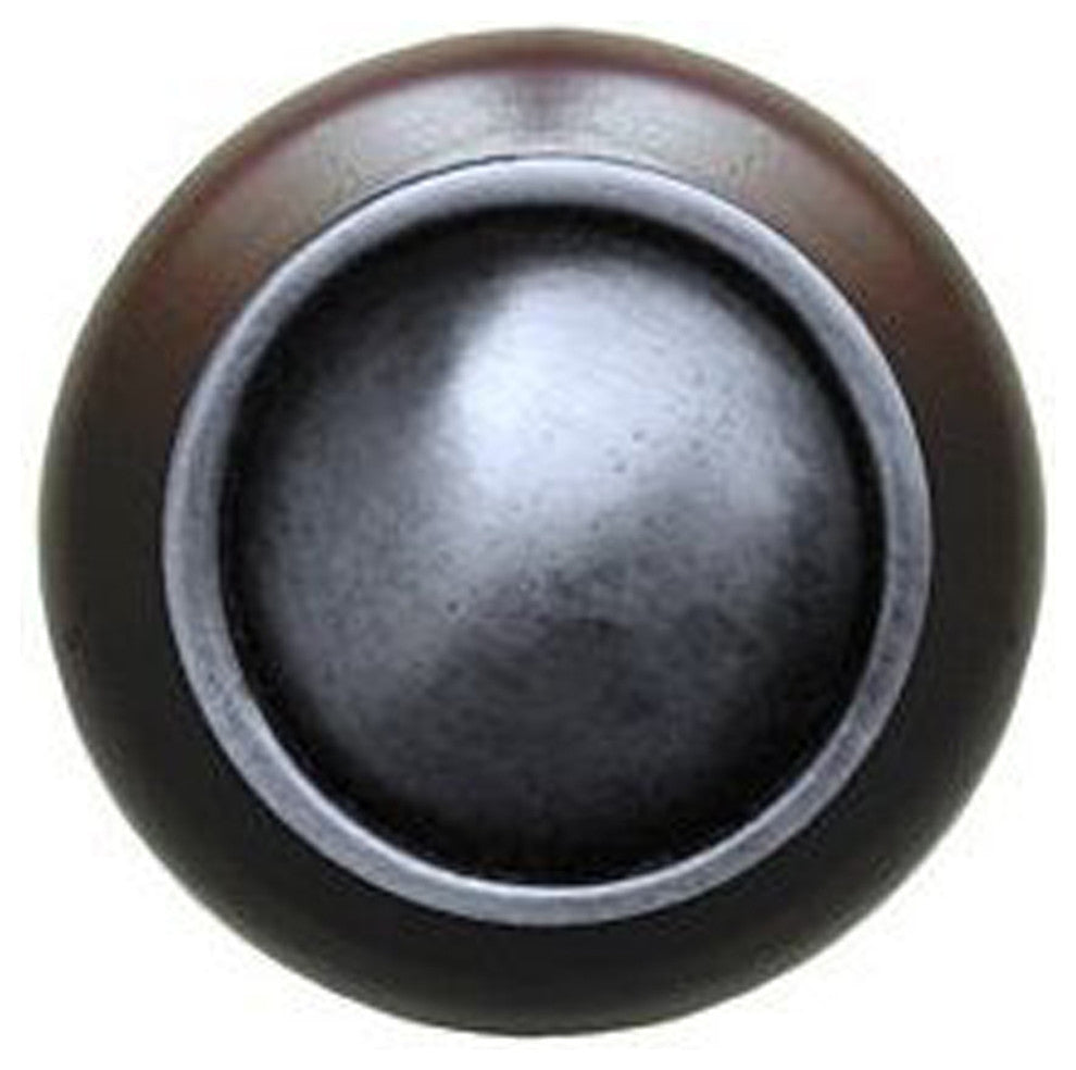 Plain Dome Wood Knob, Antique Brass, Dark Walnut Wood Finish, Antique Pewter