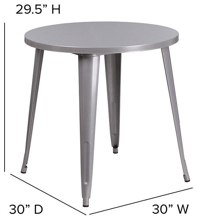 30" Round Silver Metal Indoor-Outdoor Table