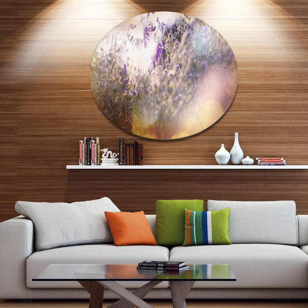 Summer Pasture With Purple Flowers, Landscape Round Metal Wall Art, 23"
