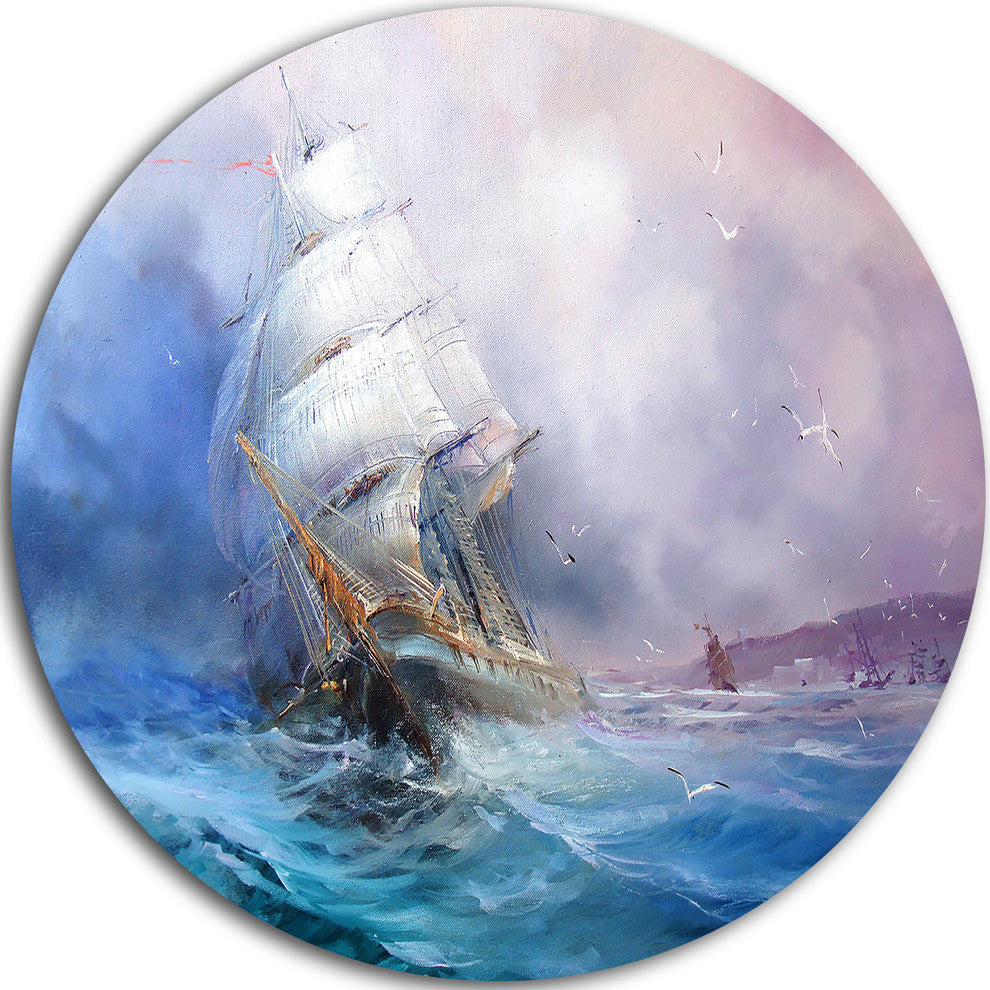 Sea Breeze, Seascape Painting Round Metal Wall Art, 36"