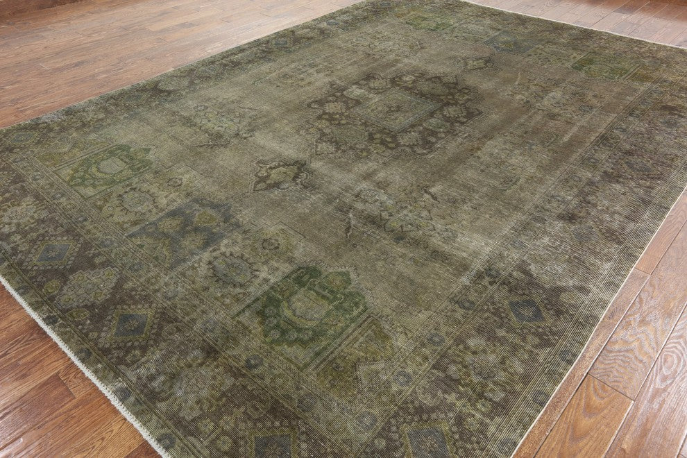 New Unique Floral Ecru Color 9'x12' Overdyed Hand Knotted Wool Area Rug H8682