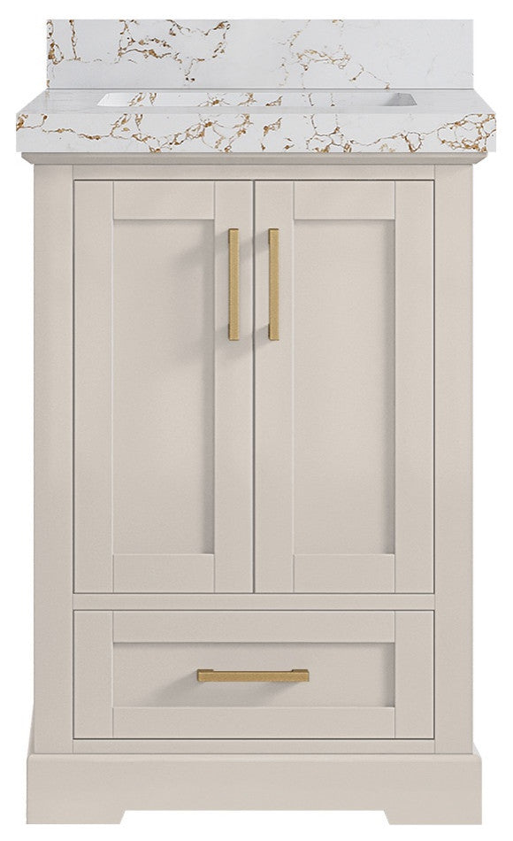 Boston 24" Single Sink Bath Vanity in Fine Grain 2" Viola Gold