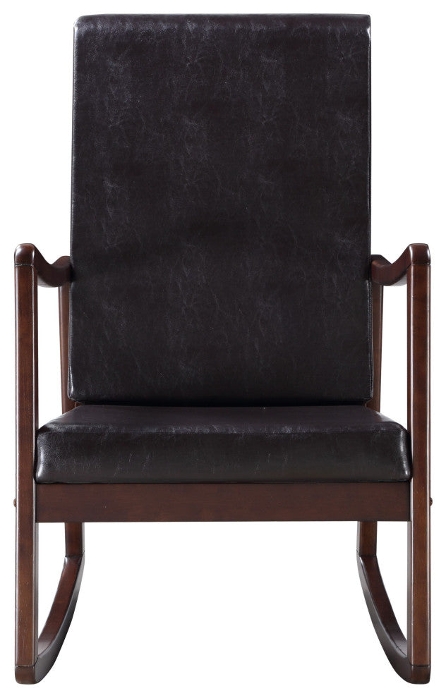 Raina Rocking Chair, Dark Brown PU and Espresso Finish