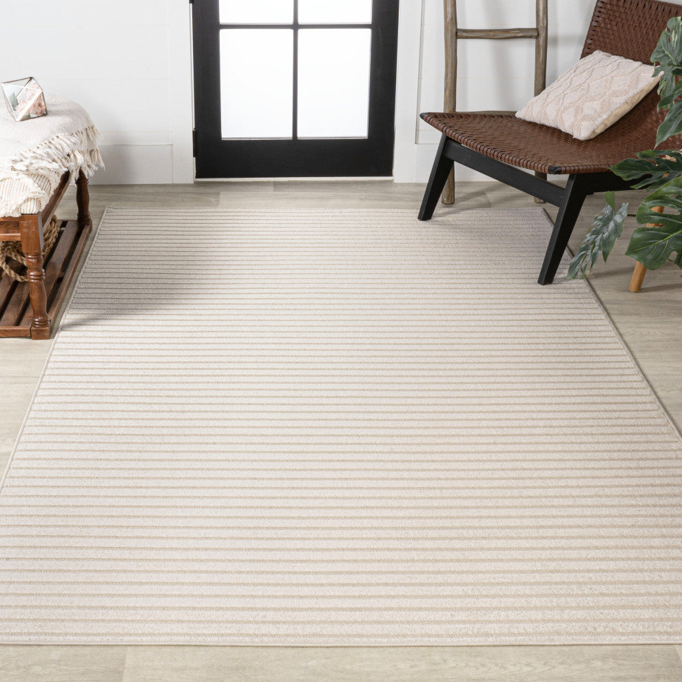 Aarhus High-Low Minimalist Scandi Striped Indoor/Outdoor Area Rug