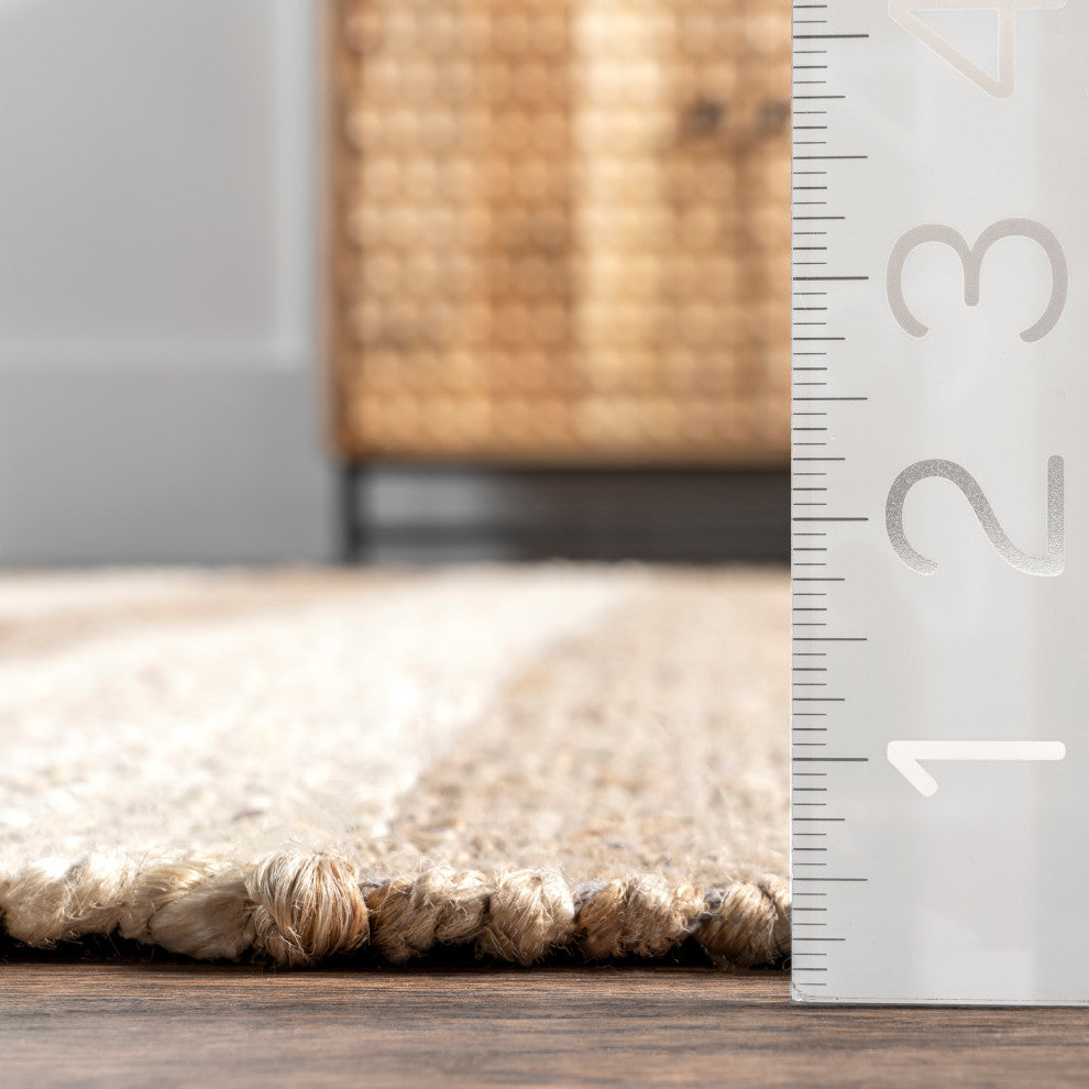 Nuloom Jute and Denim Even Stripes Area Rug, Off White 2'6"x8'Runner