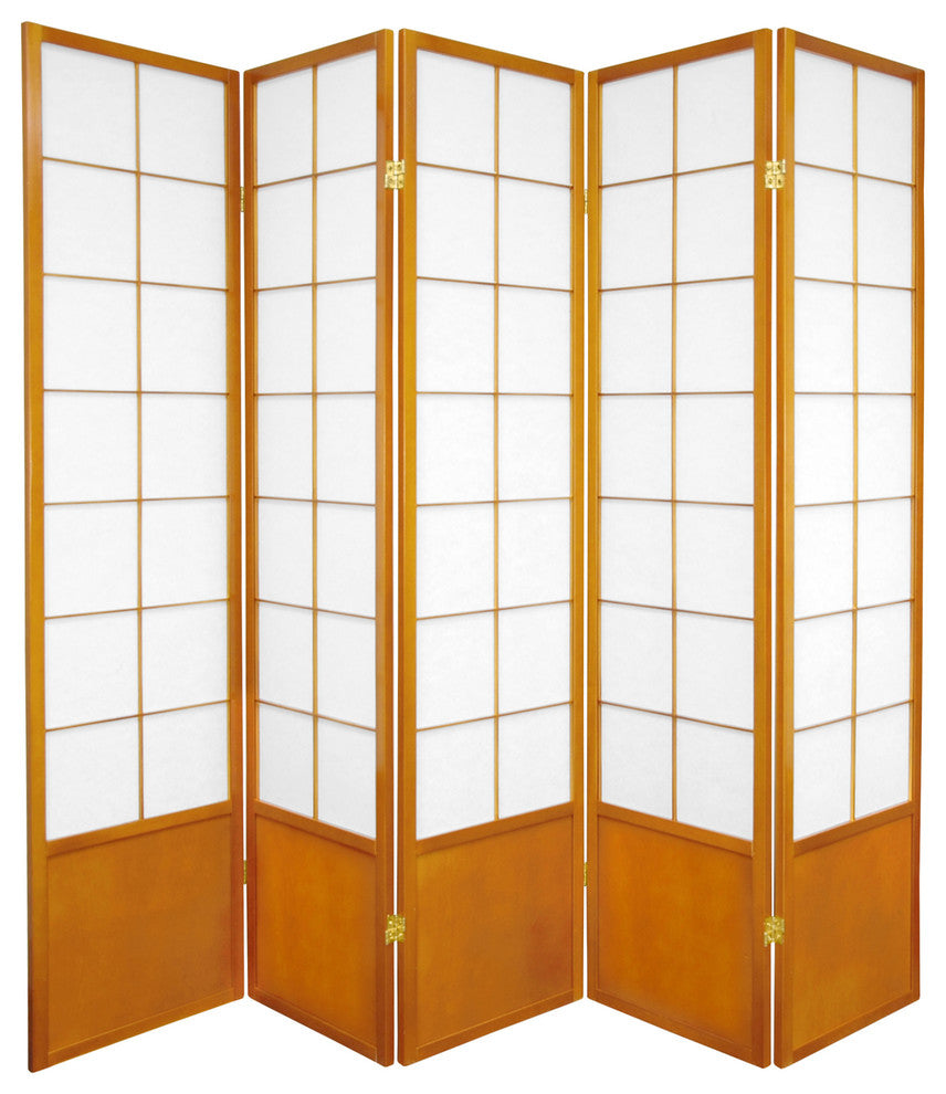 6' Tall Zen Shoji Screen, Honey, 5 Panels