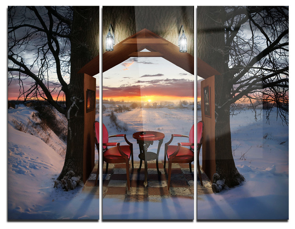 "Home Shaped Trees Collage" Metal Wall Art, 3 Panels, 36"x28"