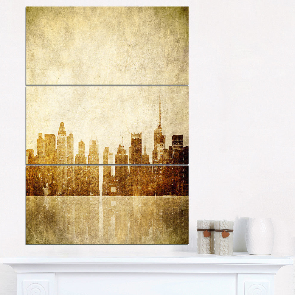 "New York Skyline Grunge View" Metal Wall Art, 3 Panels, 28"x36"