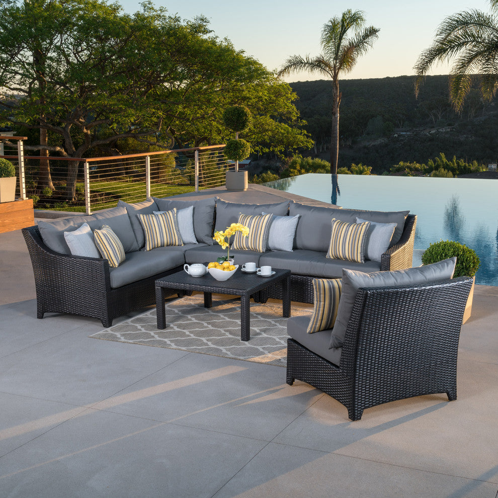 Deco 6 Piece Aluminum Outdoor Patio Sectional and Table Set, Charcoal Gray