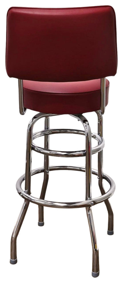 Retro Home Double Ring Upholstered 30" Swivel Bar Stool with Back, Wine