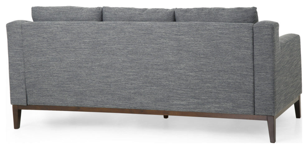 Noxon Fabric 3 Seater Sofa with Accent Pillows, Charcoal + Dark Walnut