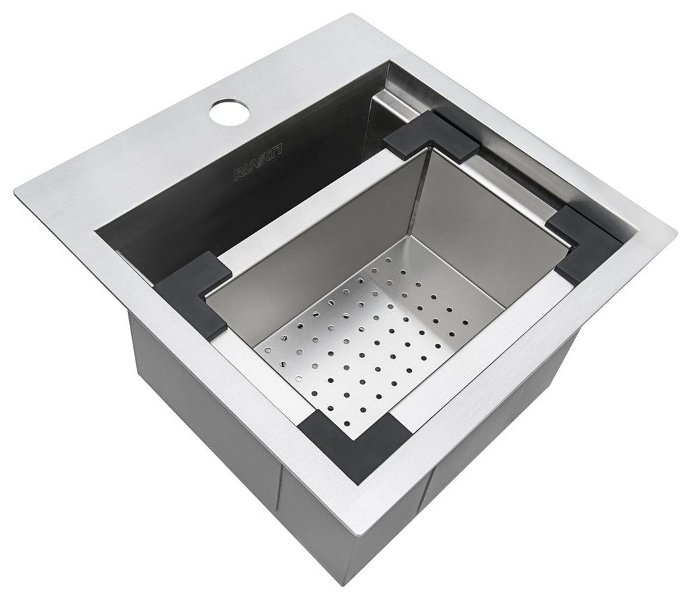 Ruvati 15" Workstation Drop-in Bar Prep RV Sink Stainless Steel, RVH8215