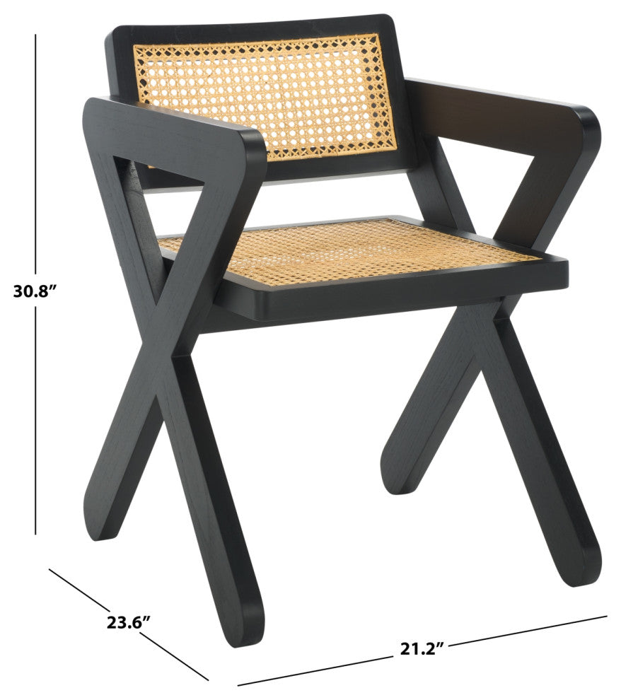 Safavieh Couture Tyrrell Rattan Dining Chair, Black/Natural