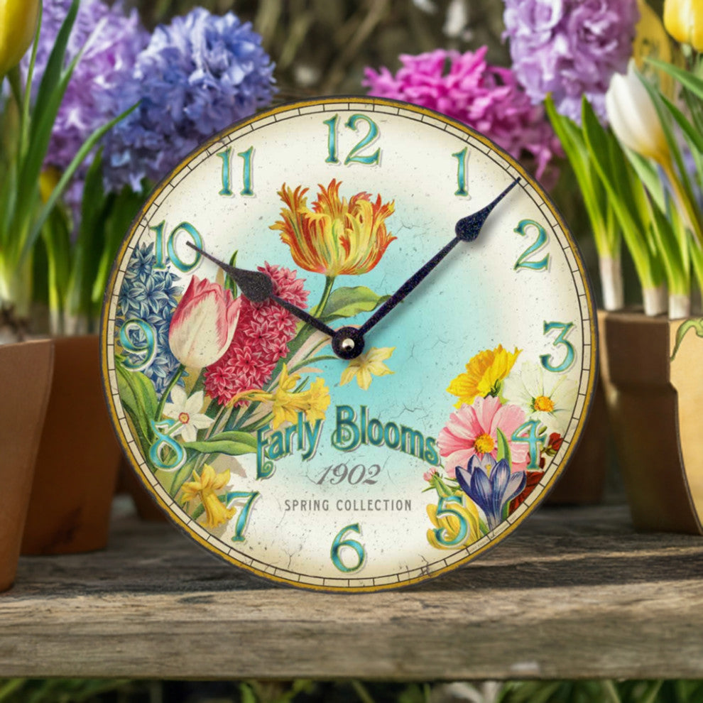 Vintage-Style 12  Inch Spring Flowers Clock