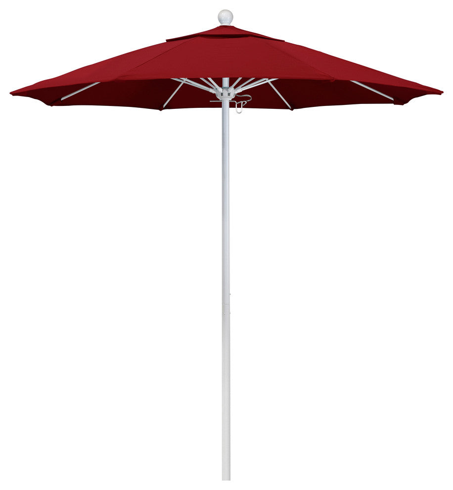 7.5' Matted White Push Lift Fiberglass Rib Aluminum Umbrella, Olefin, Red
