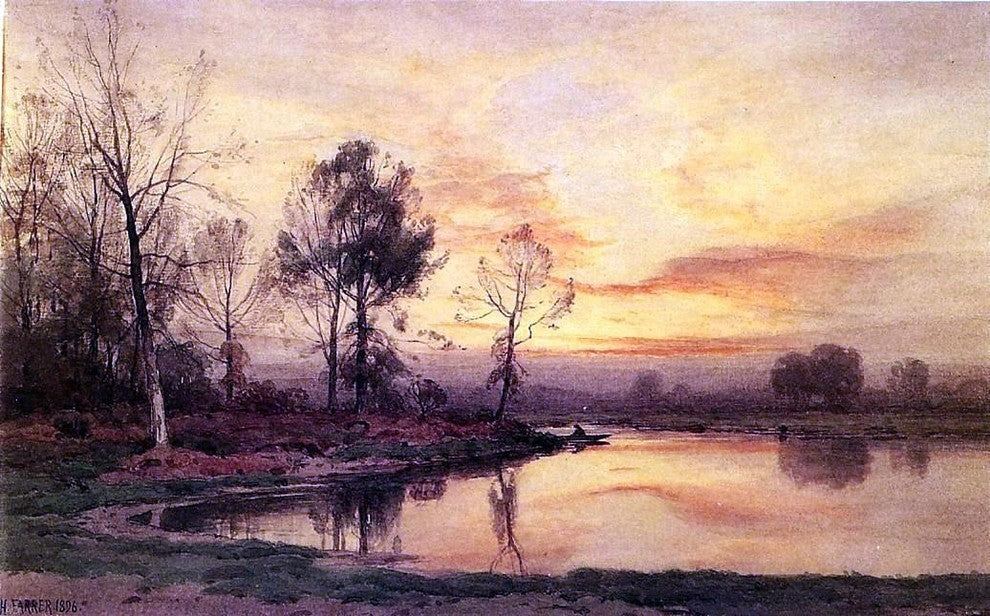 Henry Farrer On the River Premium Canvas Print