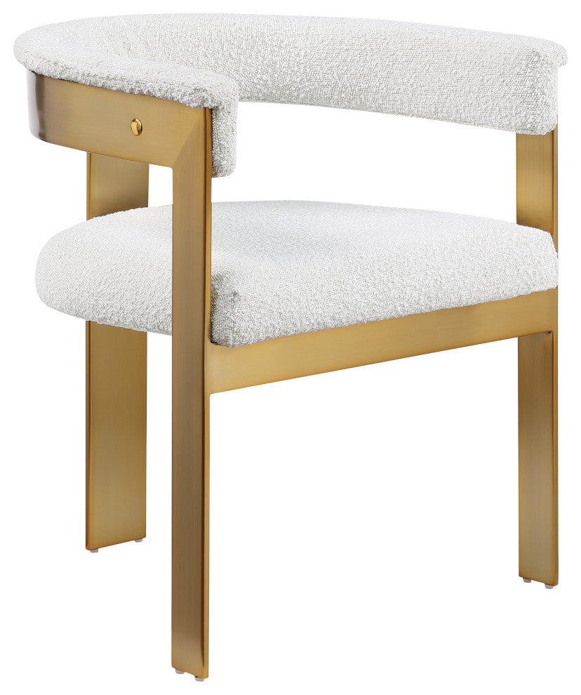 Romeo Upholstered Dining Chair, Set of 2, Cream, Boucle Fabric, Brushed Gold