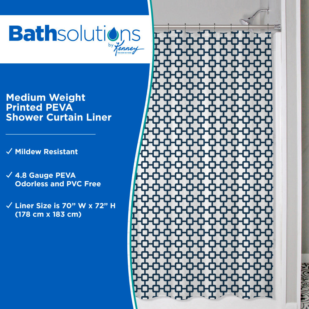 Medium Weight Decorative PEVA Shower Curtain Liner, 70" W x 72" H, Round Up