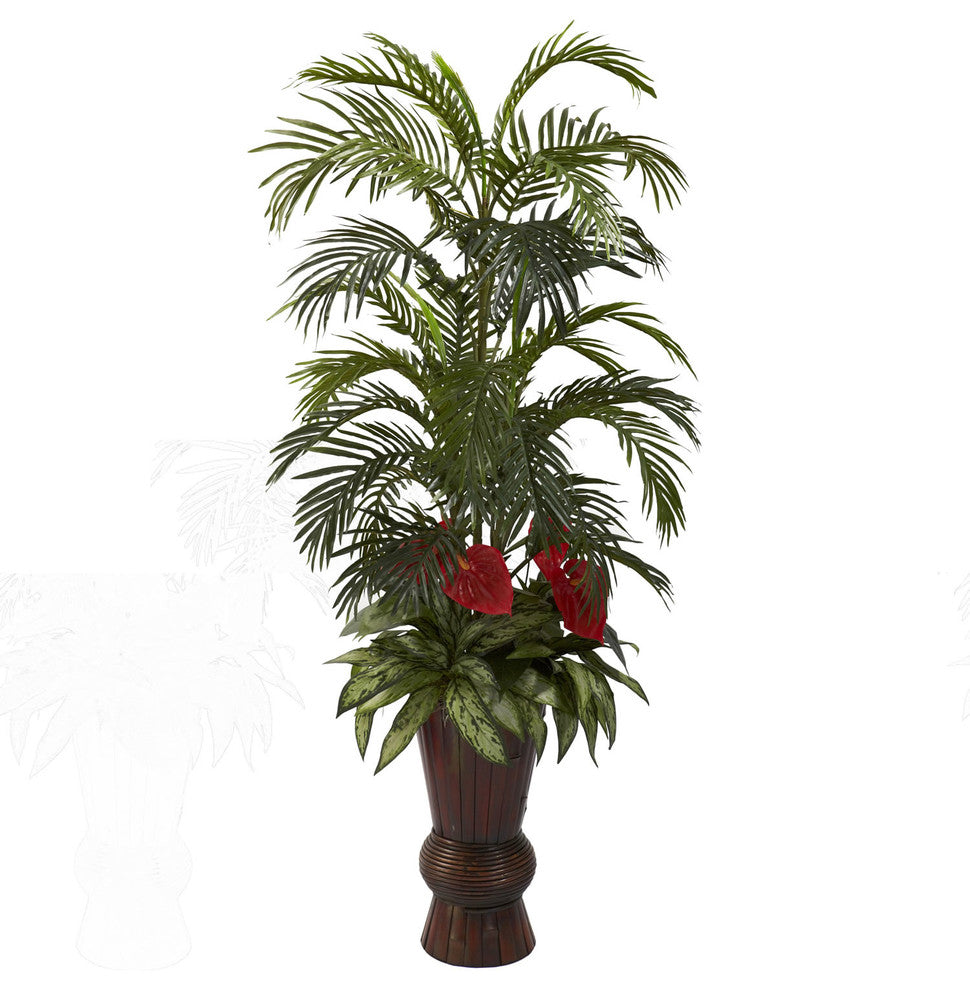 Areca and Mixed Greens With Bamboo Planter