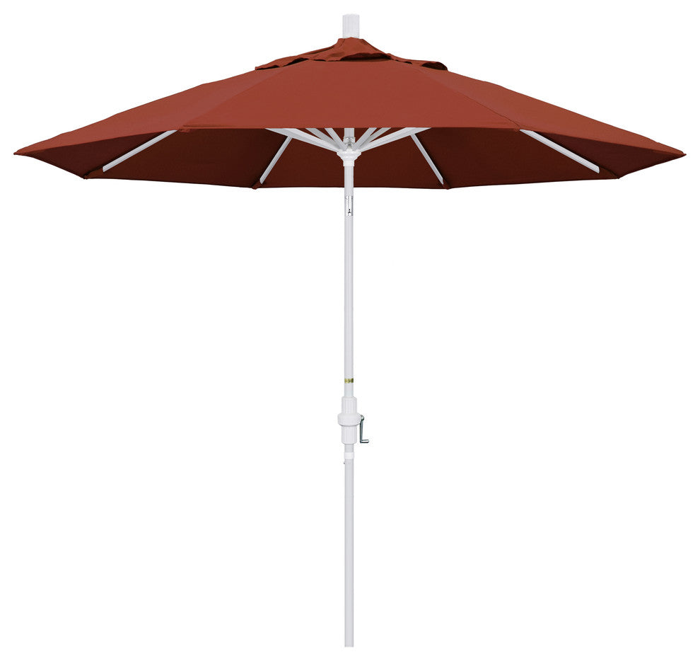 9' Matted White Collar Tilt Crank Lift Aluminum Umbrella, Sunbrella, Terracotta
