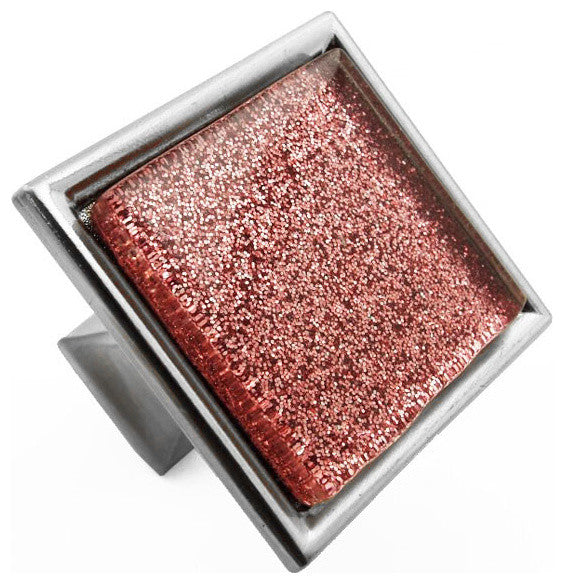 Sparkling Crimson Red Sand Crystal Glass Brushed Nickel Madison Classic Knob