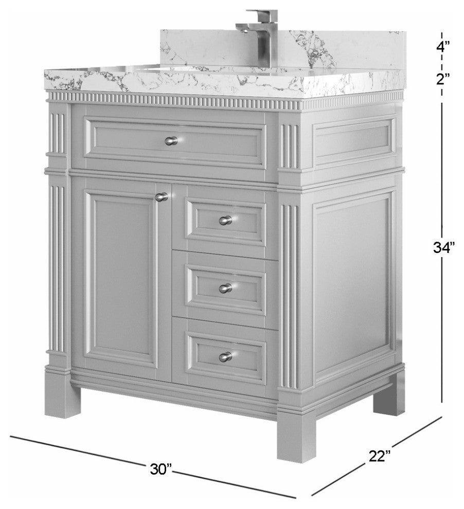 Paris 30" Single Sink Bathroom Vanity, Blue Heather 2" Empira Quartz